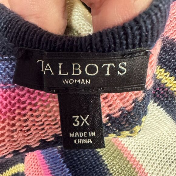 Talbots Striped Linen Dolman Short Sleeve Sweater Size 3X Pink Ivory Multi Knit - Picture 3 of 10